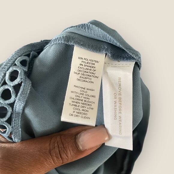 Ann Taylor Loft Lacy A-Line Dress Womens 2 Blue Sleeveless Casual Simple Basic - Picture 4 of 7